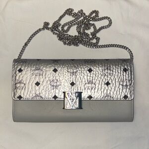 MCM Travia Visetos Leather Mix Chain Wallet